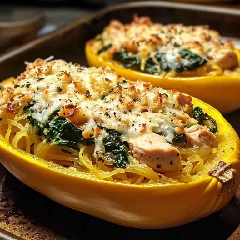 Garlic Parmesan Stuffed Spaghetti Squash with Chicken and Spinach