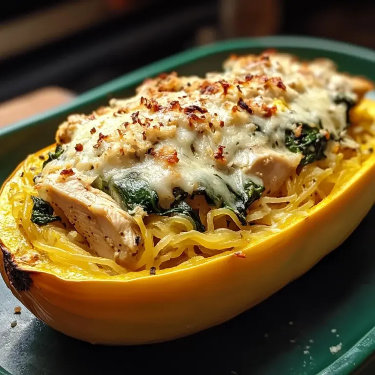Garlic Parmesan Stuffed Spaghetti Squash with Chicken and Spinach