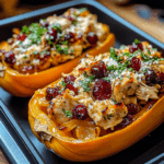 Sweet and Savory Honey Roasted Butternut Squash Stuffed with Chicken