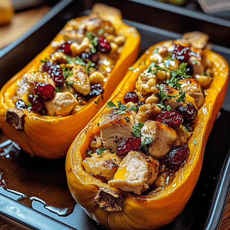 Sweet and Savory Honey Roasted Butternut Squash Stuffed with Chicken