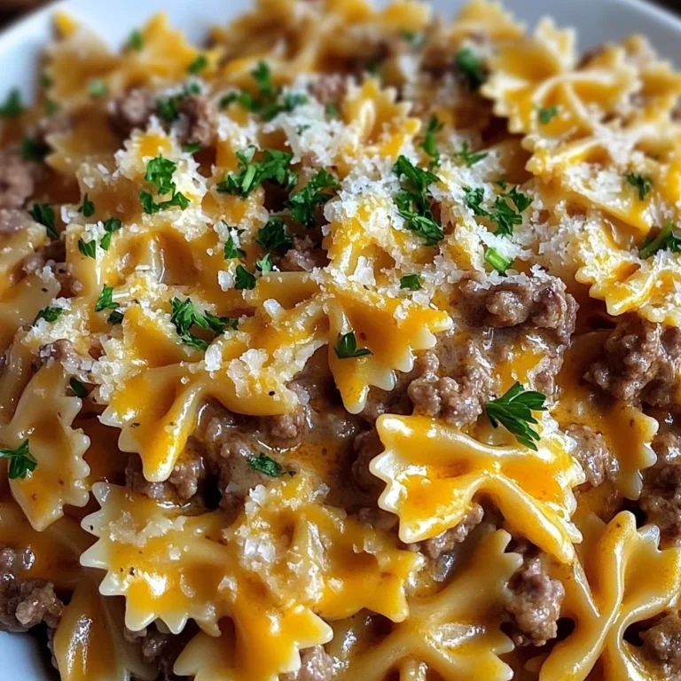 Garlic Butter Beef & Cheesy Bowtie Pasta