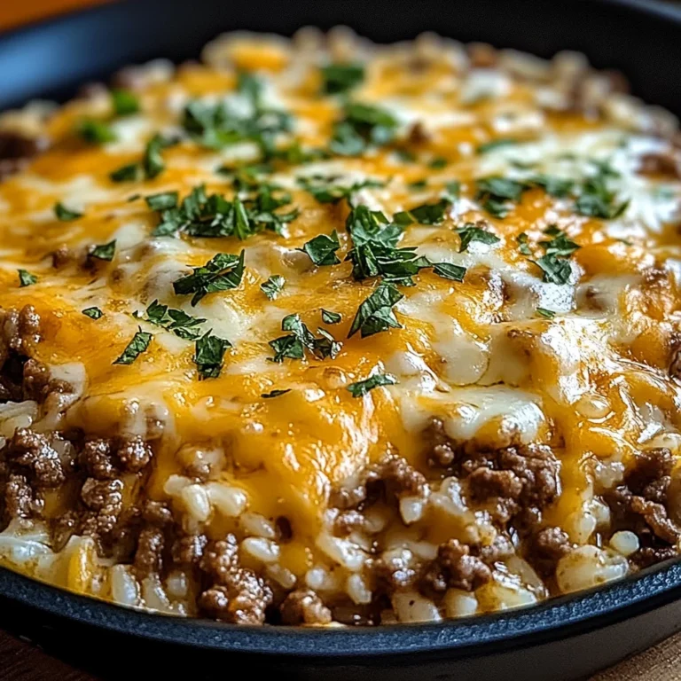 Garlic Butter Beef and Rice Skillet with Cheddar Parmesan Sauce