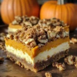 Pumpkin Cheesecake Bars with Walnut Crust and Streusel Topping